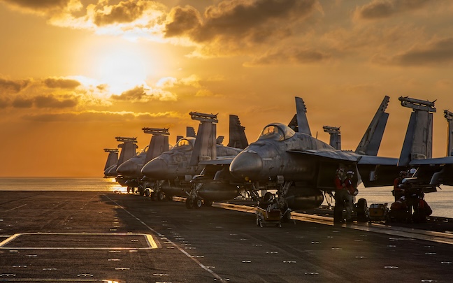 Aircraft on the flight deck of the USS Abraham Lincoln that are operating in support of the war in Iran. US Navy via AP.
