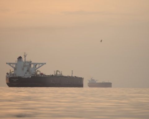 Tankers anchored in the Strait of Hormuz off the coast of Qeshm Island, Iran, Saturday, April 18, 2026. (AP Photo/Asghar Besharati)