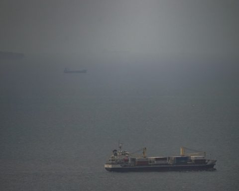 The Jordan flagged cargo ship "Baghdad" sails in Persian Gulf towards Strait of Hormuz in United Arab Emirates, Wednesday, April 22, 2026. (AP Photo)
