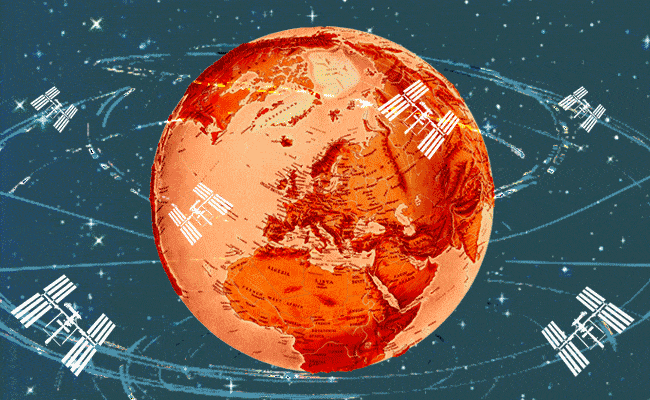 Earth and satellites.