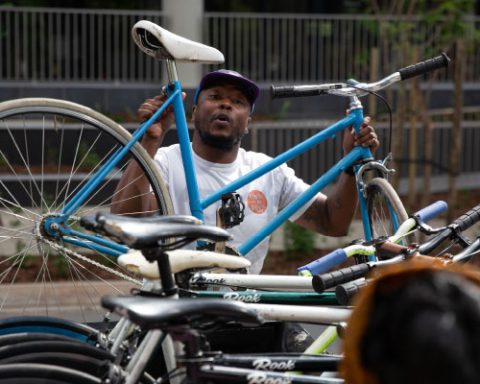 Titi Mashele, founder of the Bandits cycling club at a ride in Johannesburg. October 11, 2025. OUR CITY NEWS/James Oatway
