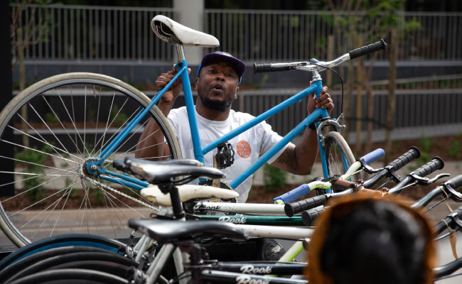 Titi Mashele, founder of the Bandits cycling club at a ride in Johannesburg. October 11, 2025. OUR CITY NEWS/James Oatway