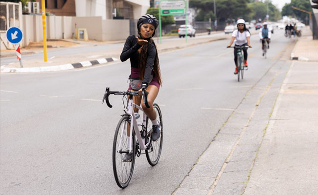A cyclist takes part in a special "Critical Mass" ride to pay tribute to cyclists killed on our roads in Johannesburg. February 21, 2026. OUR CITY NEWS/James Oatway.