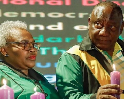 Sisisi Tolashe and President Cyril Ramaphosa at the ANC 5th National General Council on Day 01 on December 08, 2025 in Boksburg, South Africa. Gallo Images/Sharon Seretlo