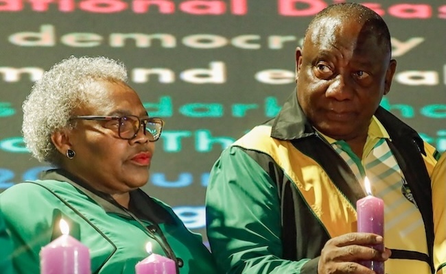 Sisisi Tolashe and President Cyril Ramaphosa at the ANC 5th National General Council on Day 01 on December 08, 2025 in Boksburg, South Africa. Gallo Images/Sharon Seretlo