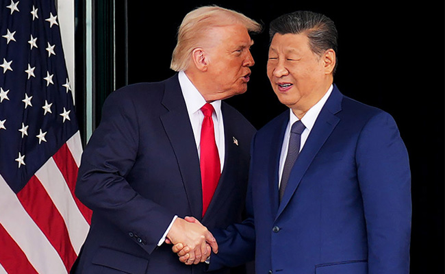 U.S. President Donald Trump and Chinese President Xi Jinping shake hands as they depart following a bilateral meeting at Gimhae Air Base on October 30, 2025 in Busan, South Korea. Andrew Harnik/Getty Images