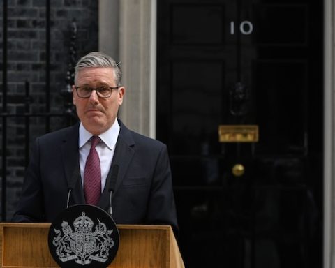 Britain's Prime Minister Keir Starmer speaks to the media outside 10 Downing Street to announce his resignation in London, Monday, June 22, 2026.(AP Photo/Thomas Krych)