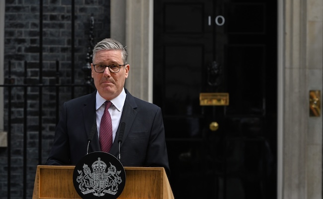 Britain's Prime Minister Keir Starmer speaks to the media outside 10 Downing Street to announce his resignation in London, Monday, June 22, 2026.(AP Photo/Thomas Krych)