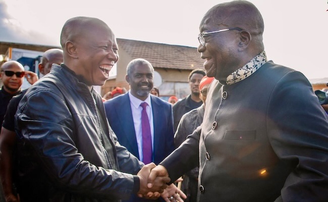 Their last known encounter: Jacob Zuma and an MK Party delegation visit Julius Malema's family home in Seshego, Polokwane, on March 20 2026 to offer condolences on the death of his aunt. Source: EFF (Facebook)